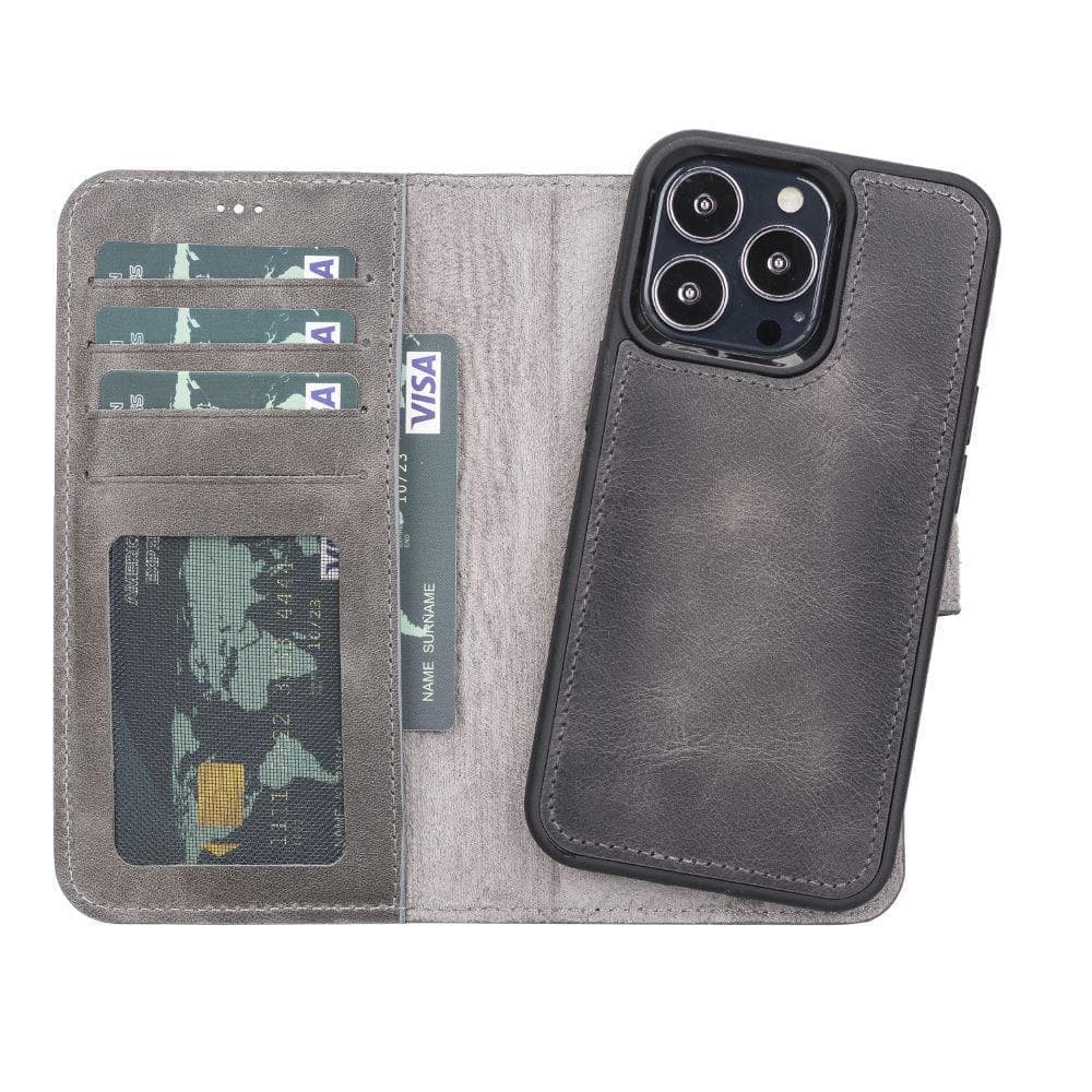 Magic iPhone 13 Mini Detachable Leather Wallet Case - TORONATA - color_ Gray