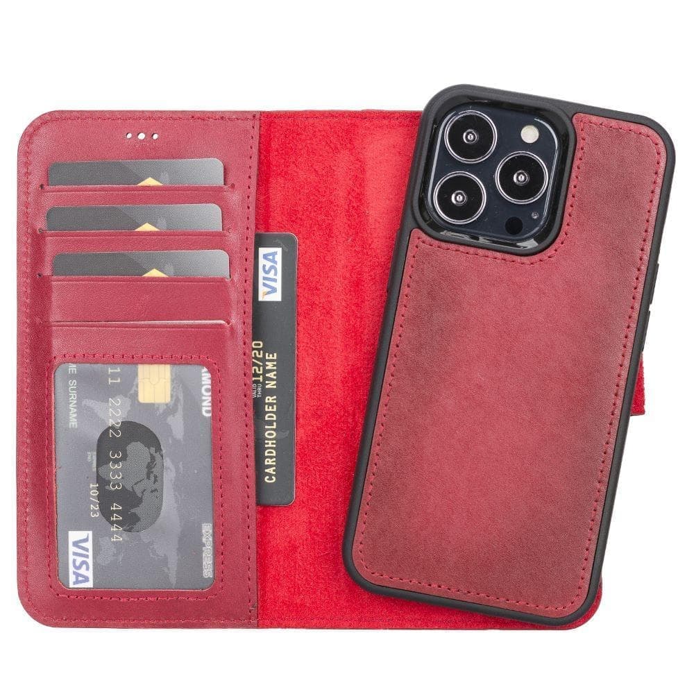 Magic iPhone 13 Detachable Leather Wallet Case - TORONATA - color_ Red