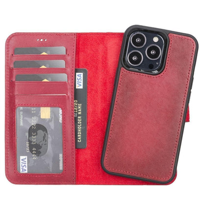 Magic iPhone 13 Detachable Leather Wallet Case - TORONATA - color_ Red