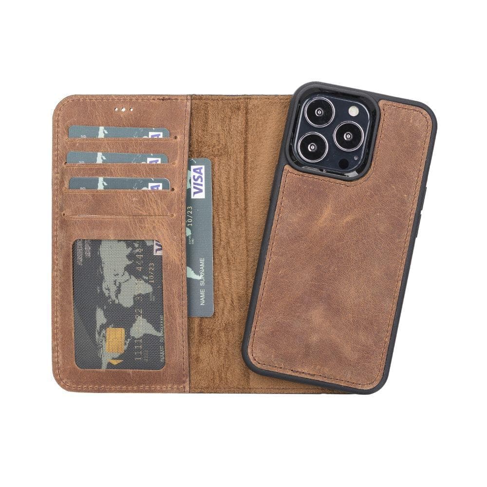 Magic iPhone 13 Mini Detachable Leather Wallet Case - TORONATA - color_ Saddle Brown