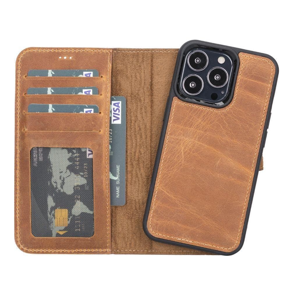 Magic iPhone 13 Mini Detachable Leather Wallet Case - TORONATA - color_ Moccasin