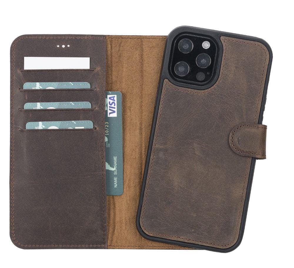 Magic iPhone 13 Mini Detachable Leather Wallet Case - TORONATA - color_ Dark Brown