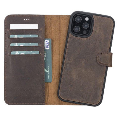 Magic iPhone 13 Pro Detachable Leather Wallet Case - TORONATA - color_ Dark Brown