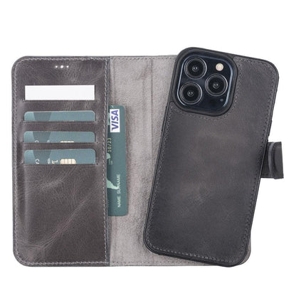 Magic iPhone 13 Detachable Leather Wallet Case - TORONATA - color_ Sandy Gray