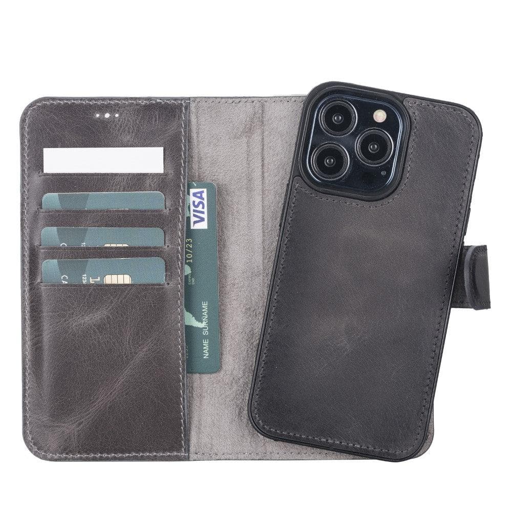 Magic iPhone 13 Mini Detachable Leather Wallet Case - TORONATA - color_ Sandy Gray
