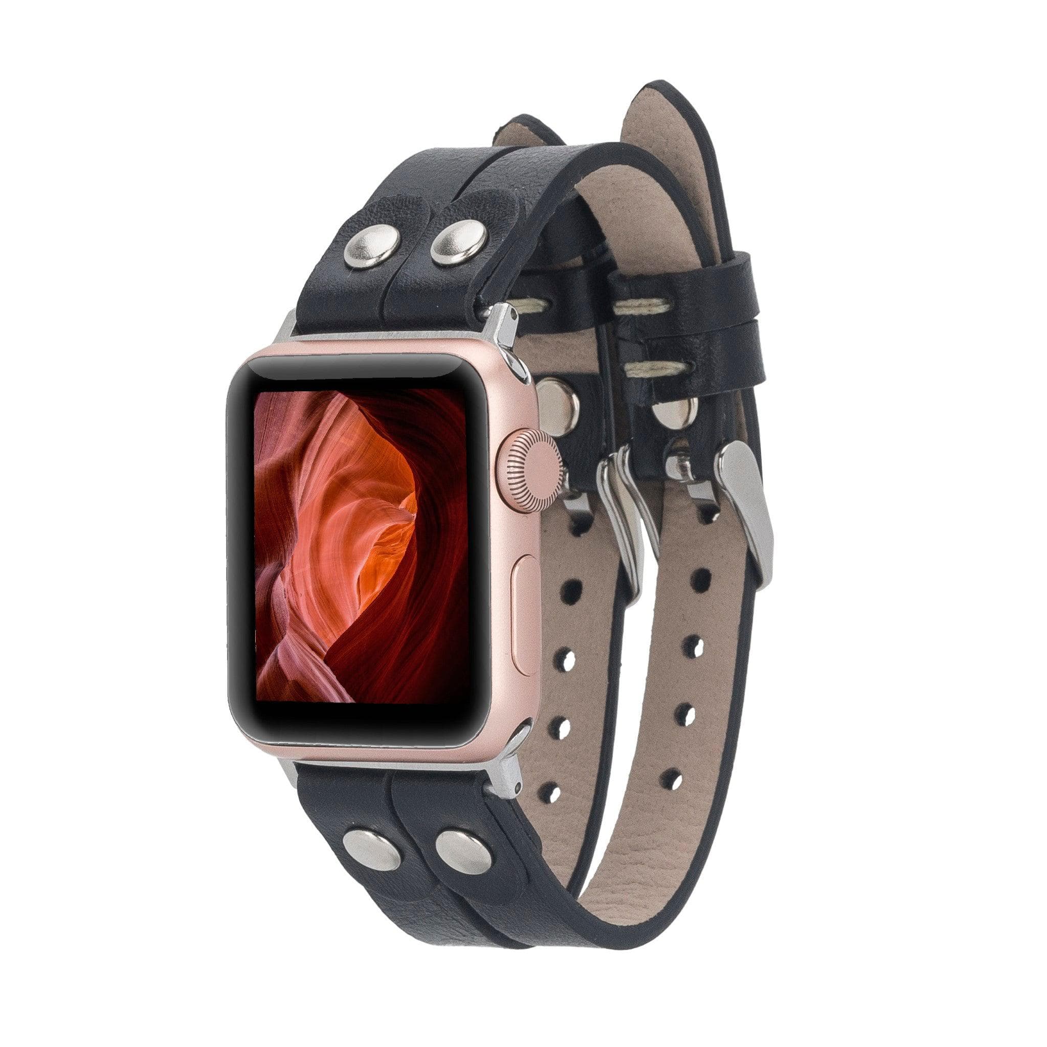 Durham Ely Leather Apple Watch Double Band - TORONATA - color_ Black Silver
