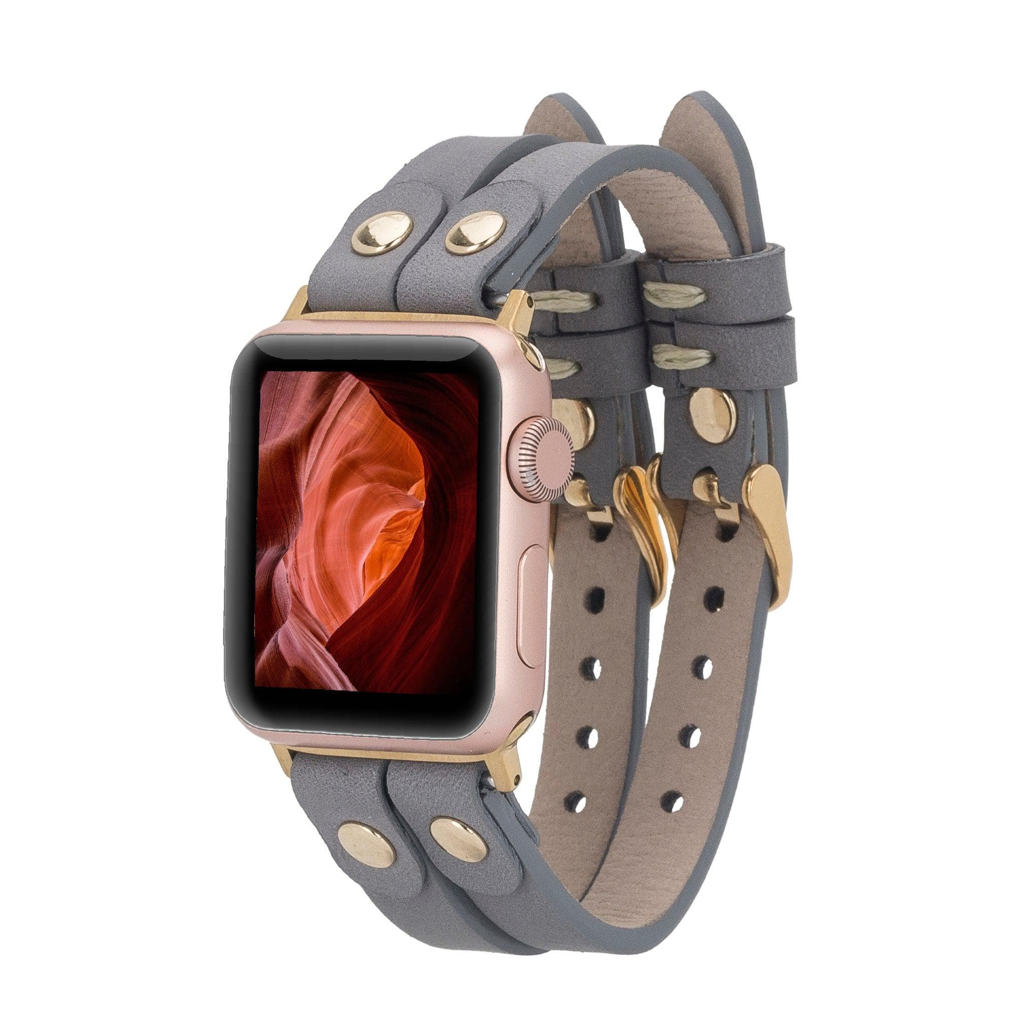 Durham Ely Leather Apple Watch Double Band - TORONATA - color_ Gray Gold