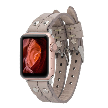 Durham Ely Leather Apple Watch Double Band - TORONATA - color_ Sandy Brown Silver
