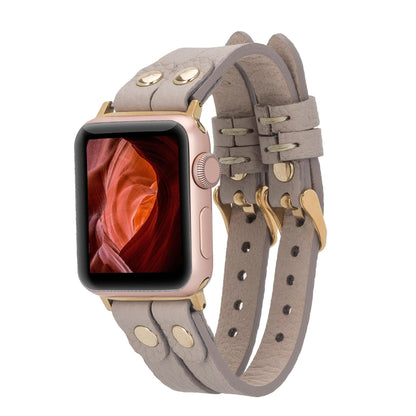 Durham Ely Leather Apple Watch Double Band - TORONATA - color_ Sandy Brown Gold