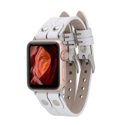 Durham Ely Leather Apple Watch Double Band - TORONATA - color_ White Silver