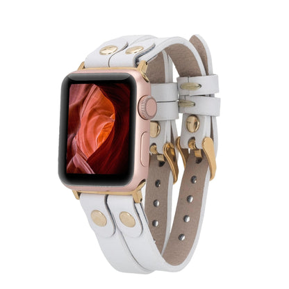 Durham Ely Leather Apple Watch Double Band - TORONATA - color_ White Gold
