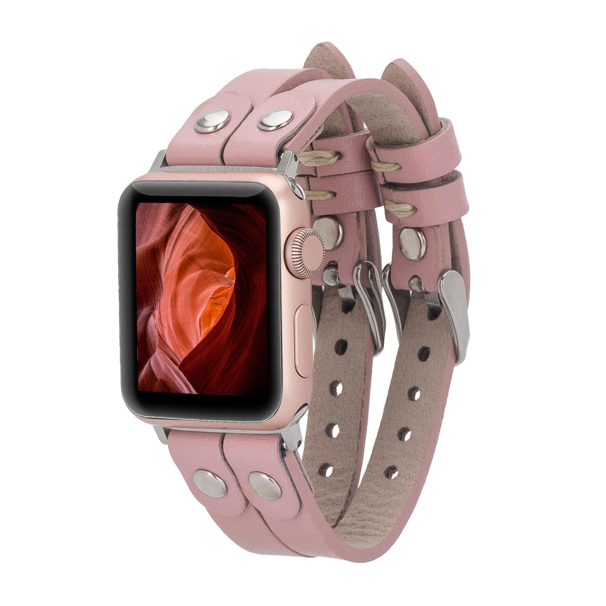 Durham Ely Leather Apple Watch Double Band - TORONATA - color_ Pink Silver