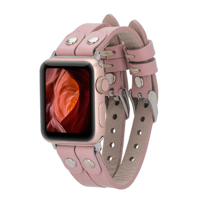 Durham Ely Leather Apple Watch Double Band - TORONATA - color_ Pink Silver