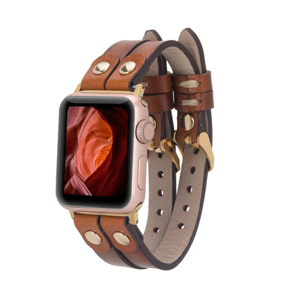 Durham Ely Leather Apple Watch Double Band - TORONATA - color_ Tan Gold