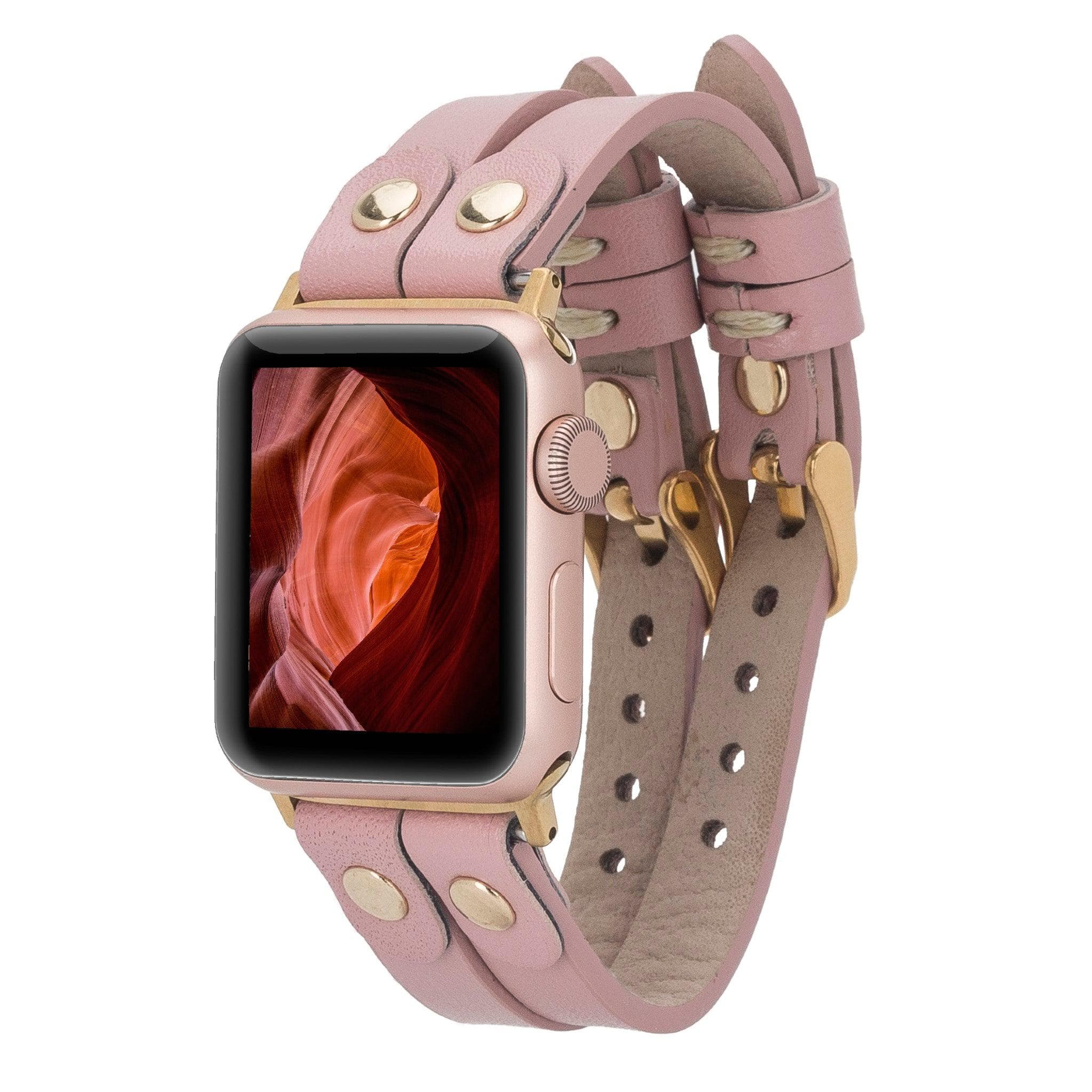 Durham Ely Leather Apple Watch Double Band - TORONATA - color_ Pink Gold