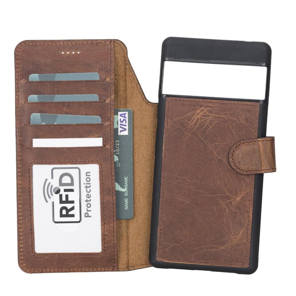 Magic Google Pixel 6 Pro Detachable Leather Wallet Case - TORONATA - color_ Saddle Brown