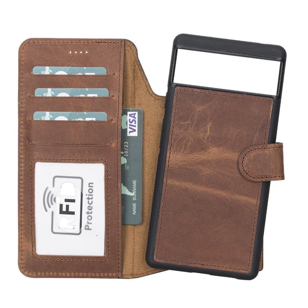 Magic Google Pixel 6 Detachable Leather Wallet Case - TORONATA - color_ Saddle Brown