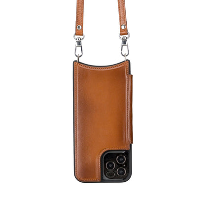 Saff iPhone 12 Series Leather Case with Shoulder Strap - TORONATA - color_ I Phone 12 Pro Max 6.7' Tan
