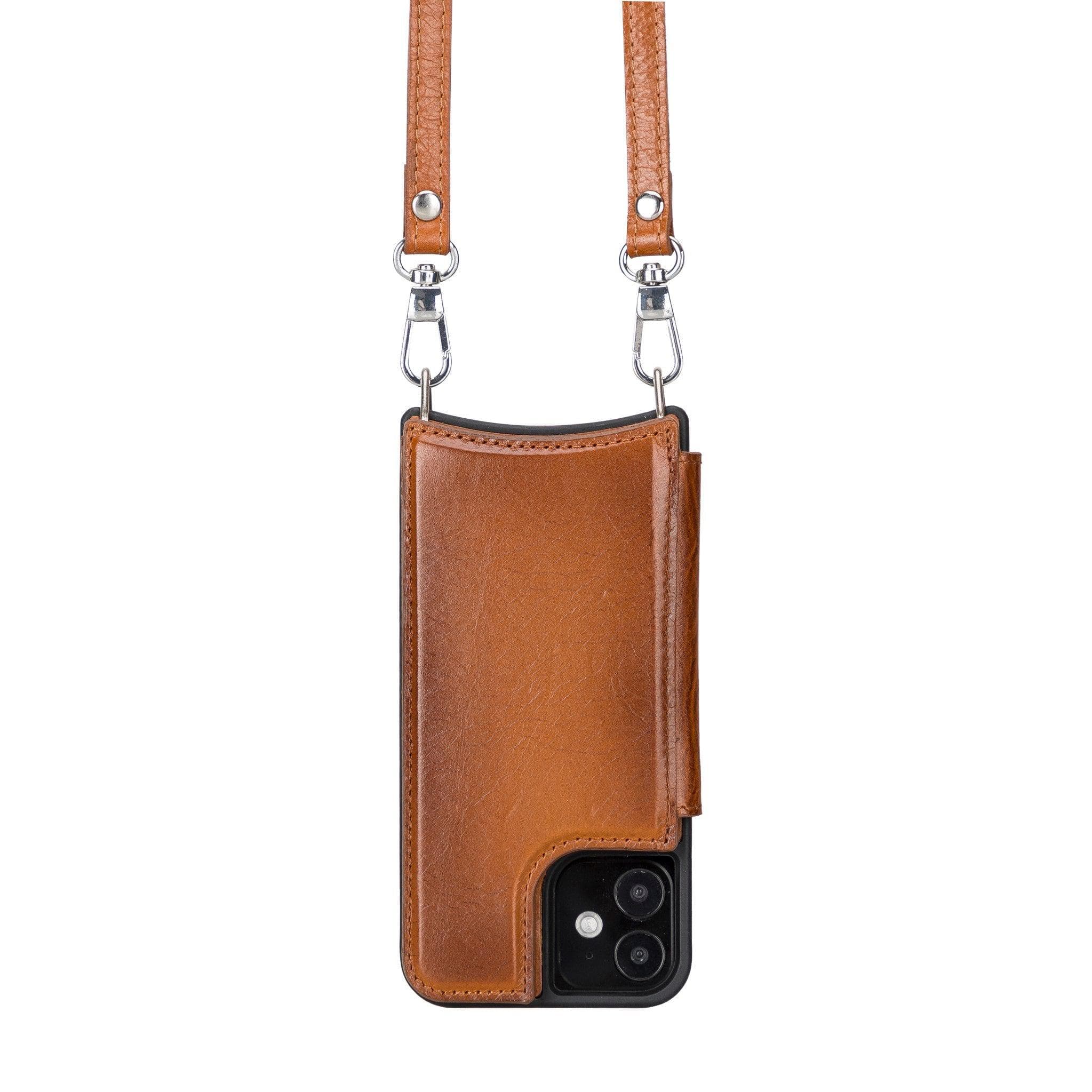 Saff iPhone 12 Series Leather Case with Shoulder Strap - TORONATA - color_ I Phone 12 Mini 5.4' Tan