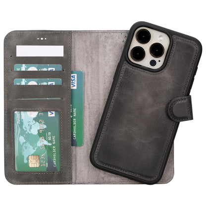 Magic iPhone 15 Plus Detachable Leather Wallet Case - TORONATA - color_ Sandy Gray
