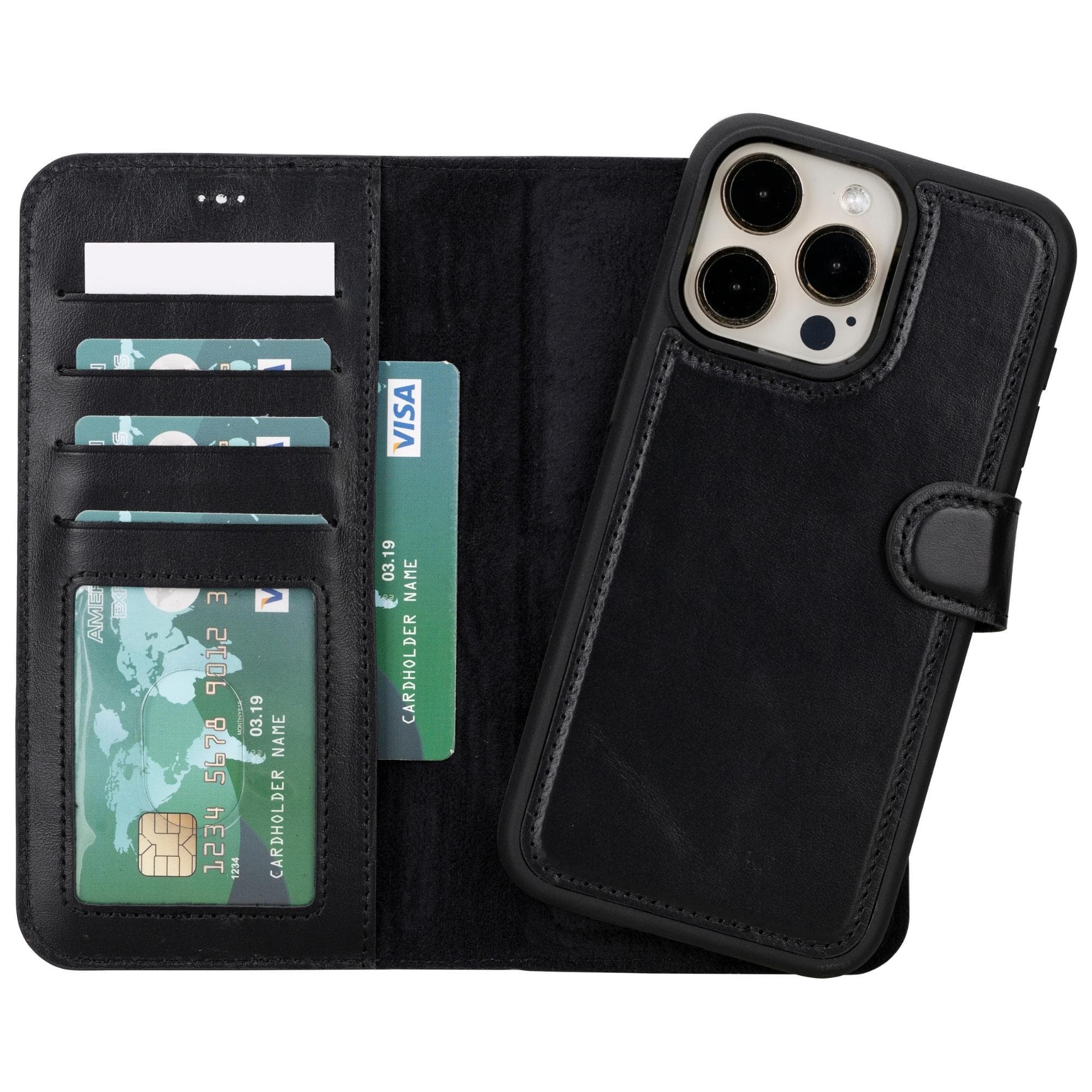 Magic iPhone 15 Pro Max Detachable Leather Wallet Case - TORONATA - color_ Black