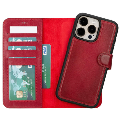 Magic iPhone 15 Plus Detachable Leather Wallet Case - TORONATA - color_ Red