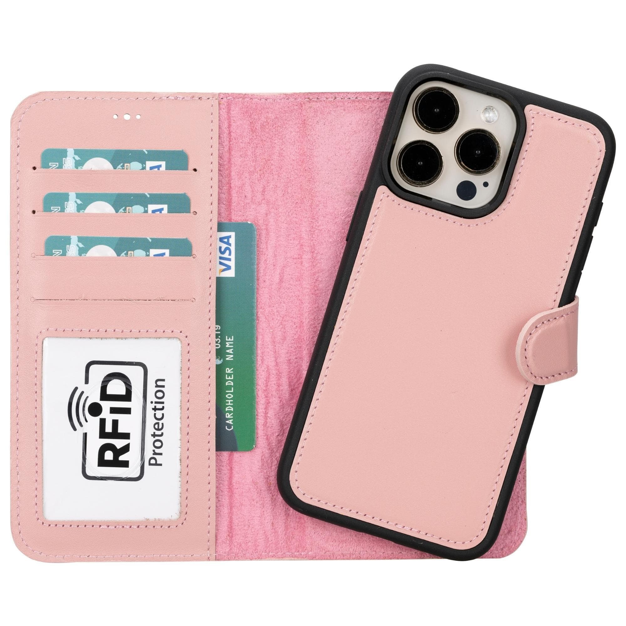 Magic iPhone 15 Pro Detachable Leather Wallet Case - TORONATA - color_ Pink
