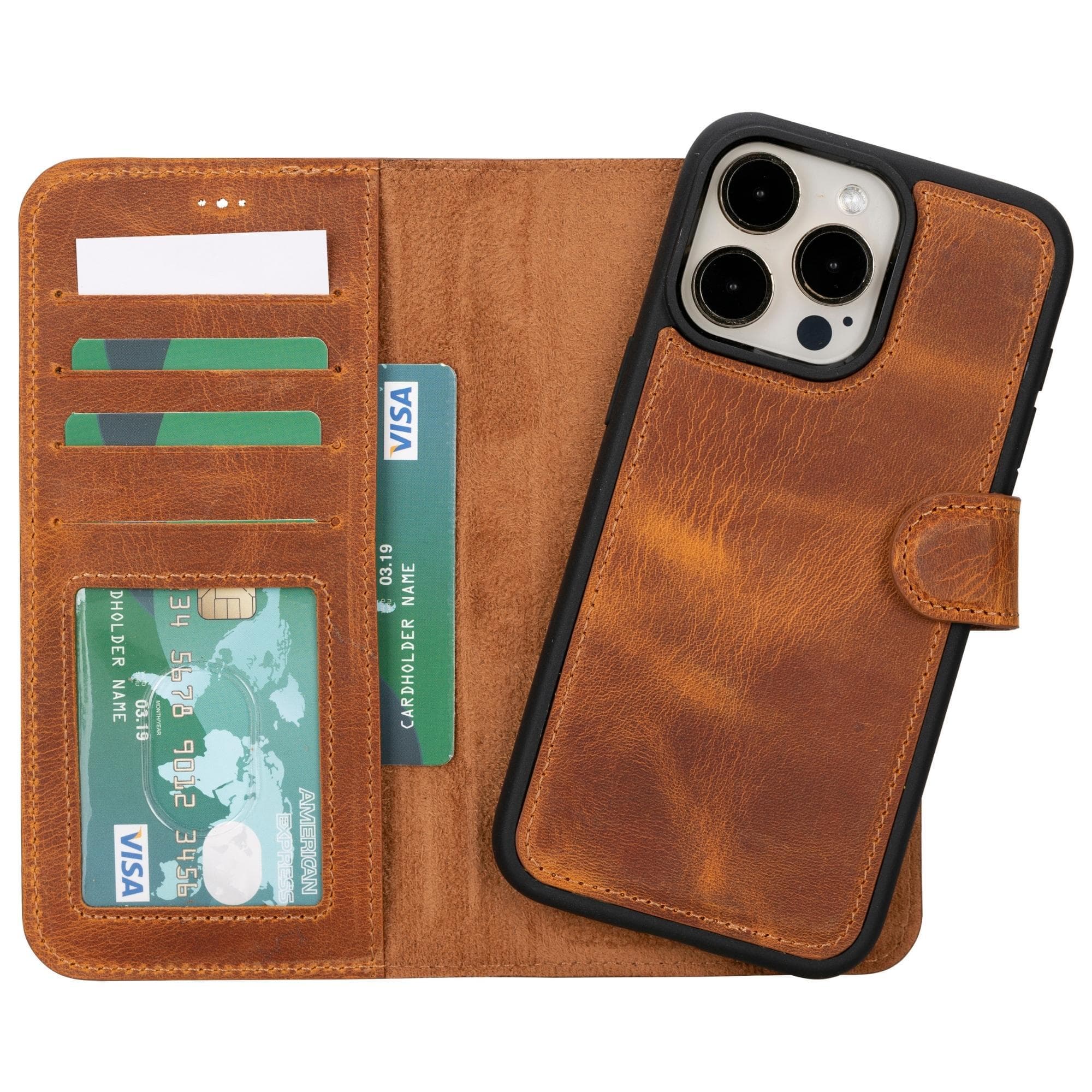 Magic iPhone 15 Pro Detachable Leather Wallet Case - TORONATA - color_ Moccasin