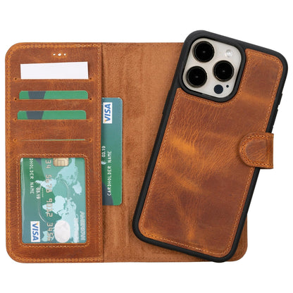 Magic iPhone 15 Pro Detachable Leather Wallet Case - TORONATA - color_ Moccasin