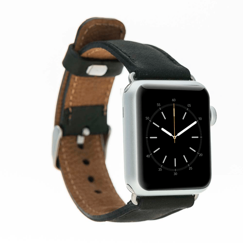 Classic Leather Apple Watch Band - TORONATA - color_ Saddle Charcoal 40 41 42mm