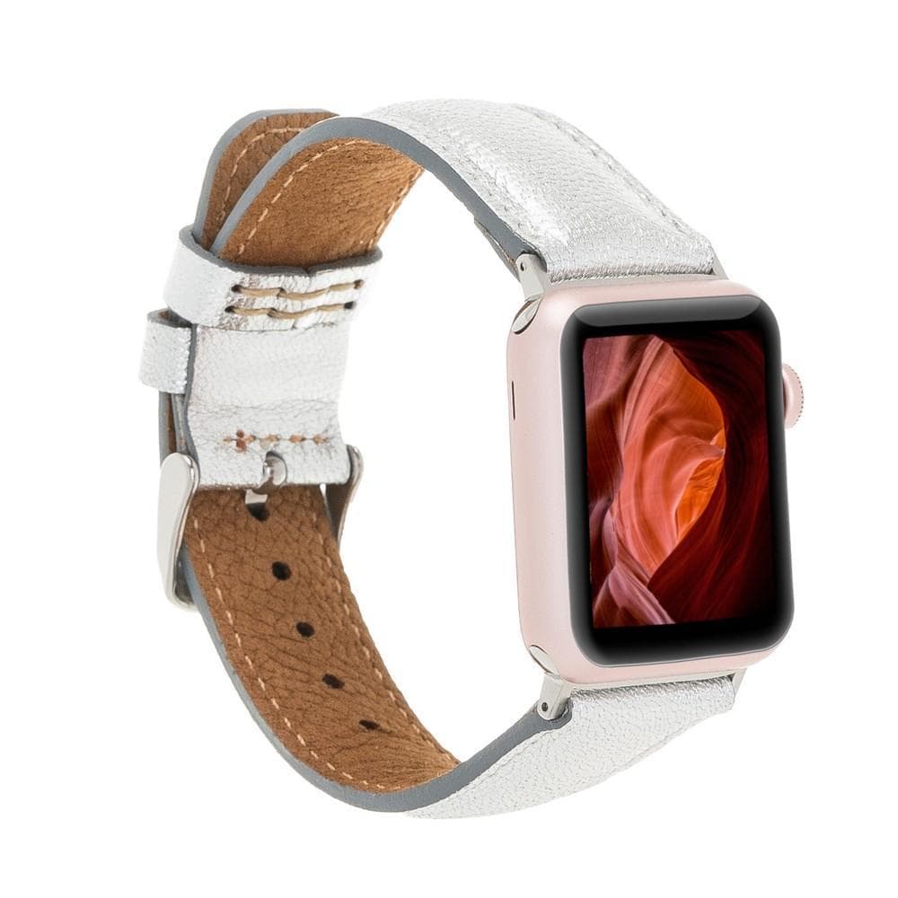 Classic Leather Apple Watch Band - TORONATA - color_ Silver 40 41 42mm