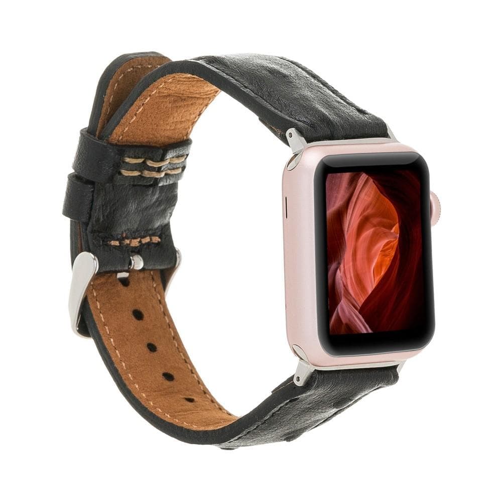 Classic Leather Apple Watch Band - TORONATA - color_ Pebble Black 44 45 46 49mm