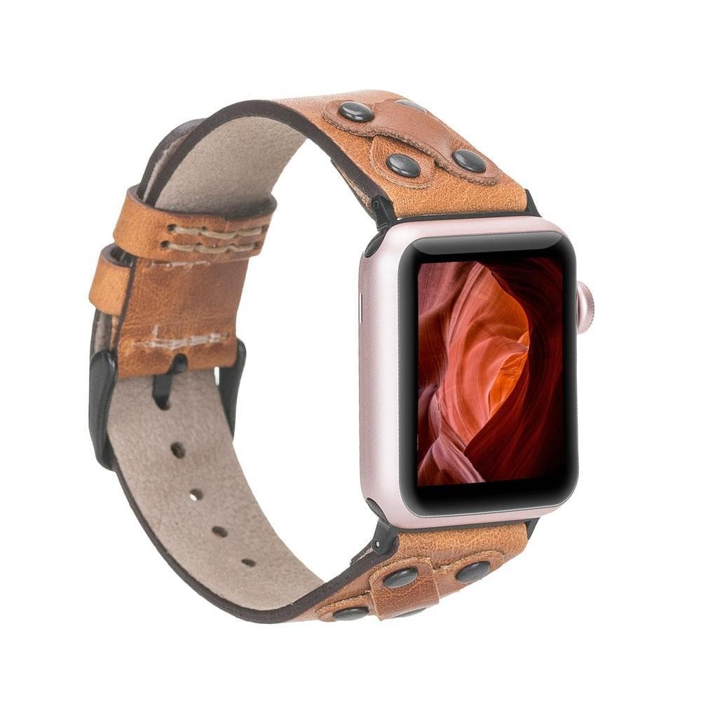 Cross Leather Apple Watch Band with Black Trok - TORONATA - color_ Sandy Tan
