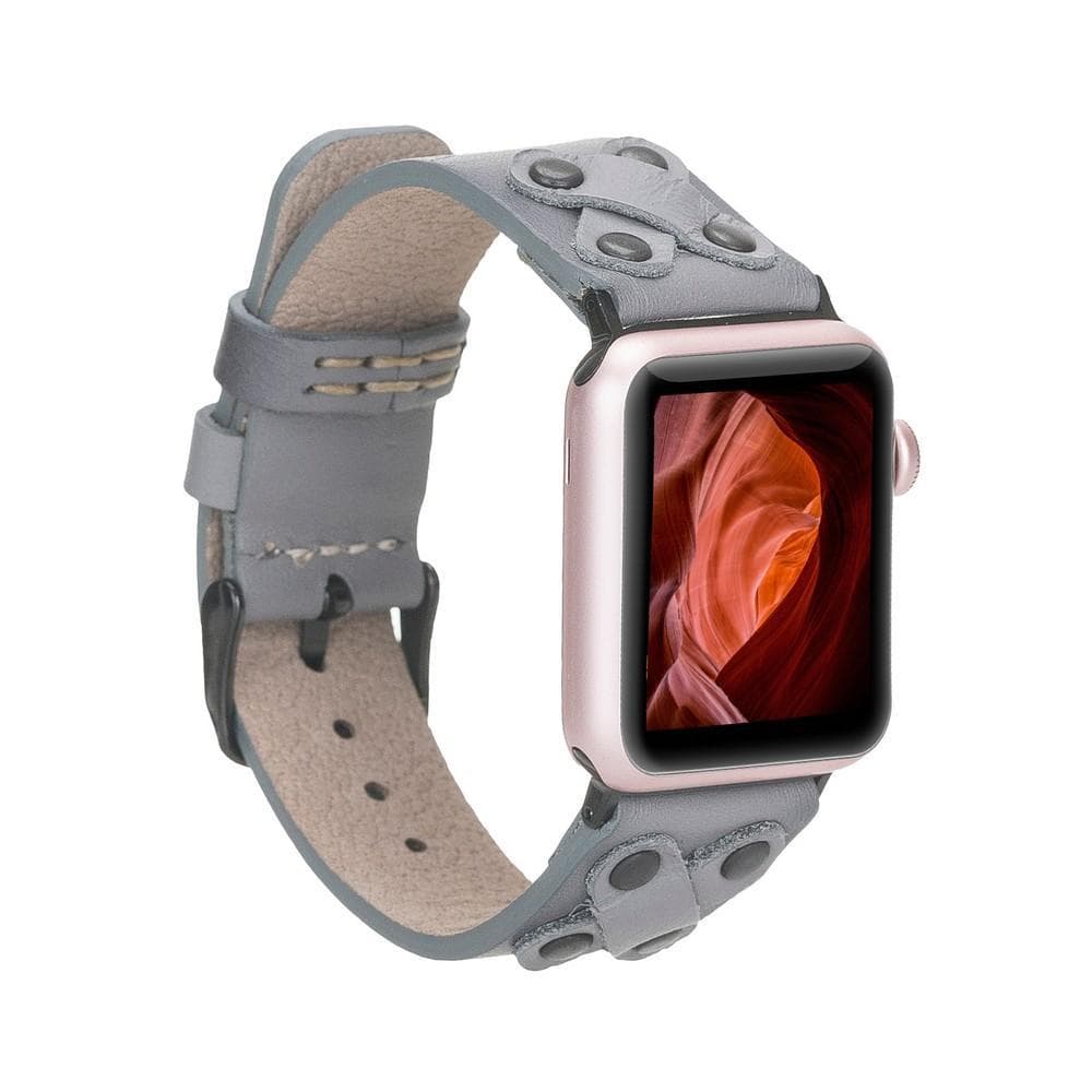 Cross Leather Apple Watch Band with Black Trok - TORONATA - color_ Gray