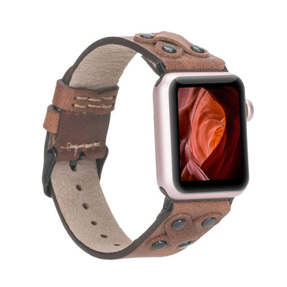 Cross Leather Apple Watch Band with Black Trok - TORONATA - color_ Brown