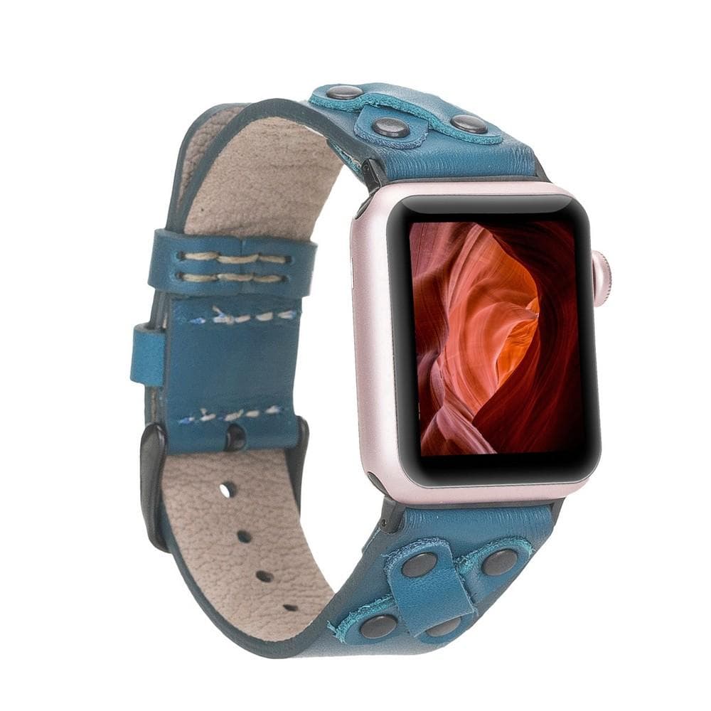Cross Leather Apple Watch Band with Black Trok - TORONATA - color_ Blue