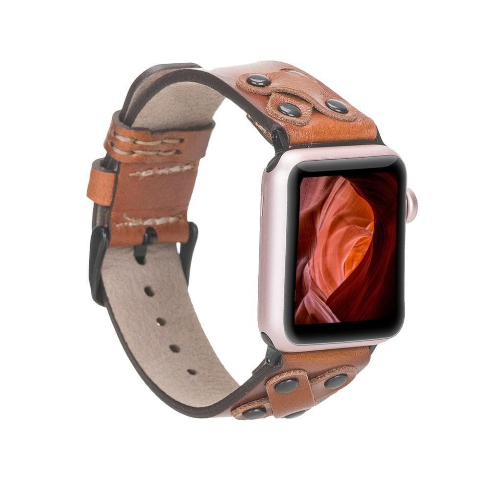 Cross Leather Apple Watch Band with Black Trok - TORONATA - color_ Tan