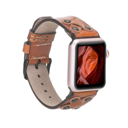 Cross Leather Apple Watch Band with Black Trok - TORONATA - color_ Tan