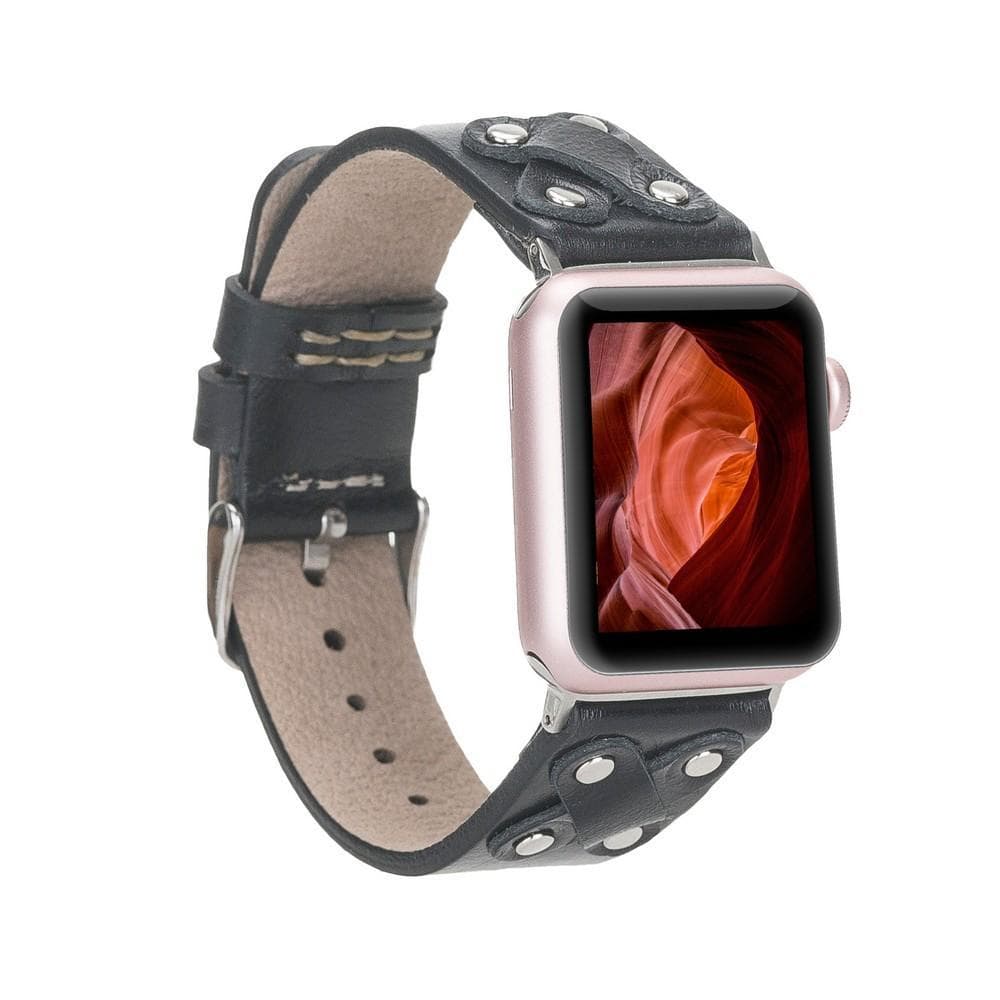 Cross Leather Apple Watch Band with Silver Trok - TORONATA - color_ Black