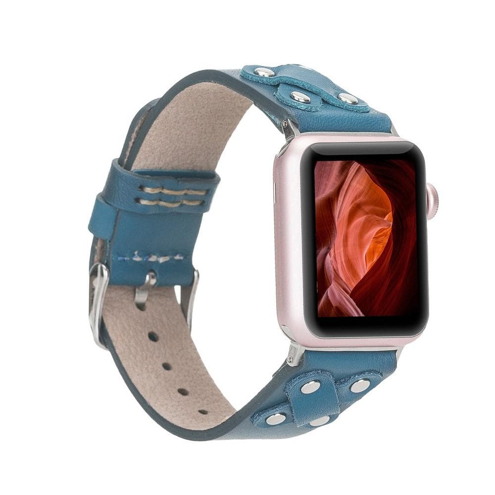 Cross Leather Apple Watch Band with Silver Trok - TORONATA - color_ Blue