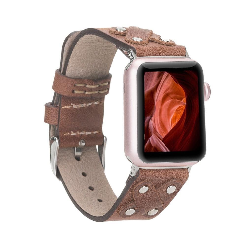 Cross Leather Apple Watch Band with Silver Trok - TORONATA - color_ Brown