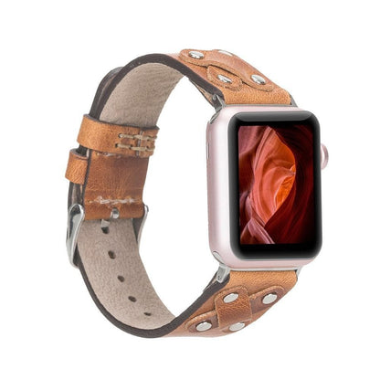 Cross Leather Apple Watch Band with Silver Trok - TORONATA - color_ Sandy Tan