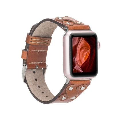 Cross Leather Apple Watch Band with Silver Trok - TORONATA - color_ Tan