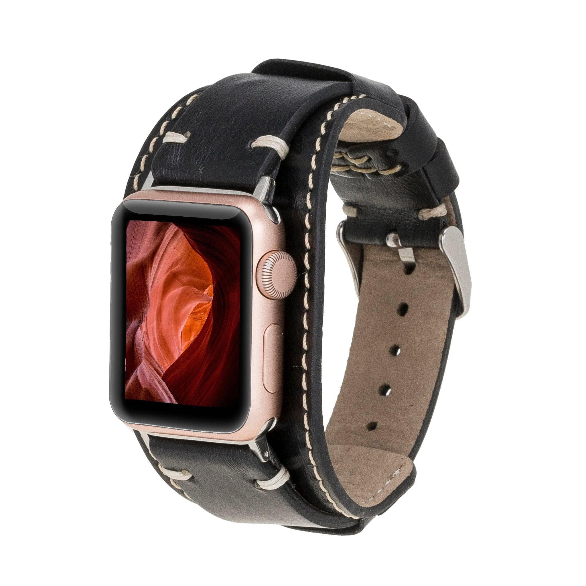 Cuff Leather Apple Watch Band - TORONATA - color_ Black
