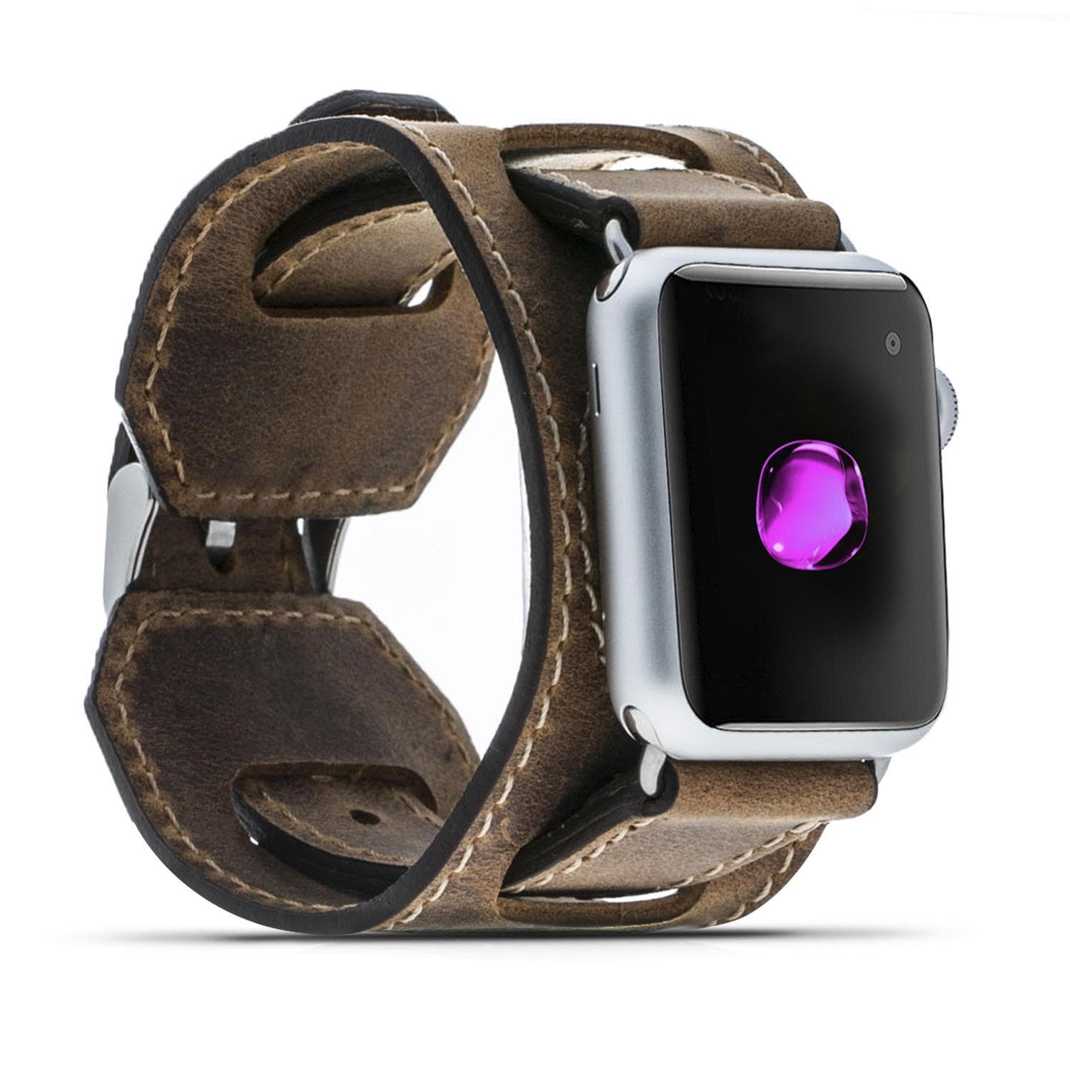 Cuff Leather Apple Watch Band - TORONATA - color_ Saddle Brown