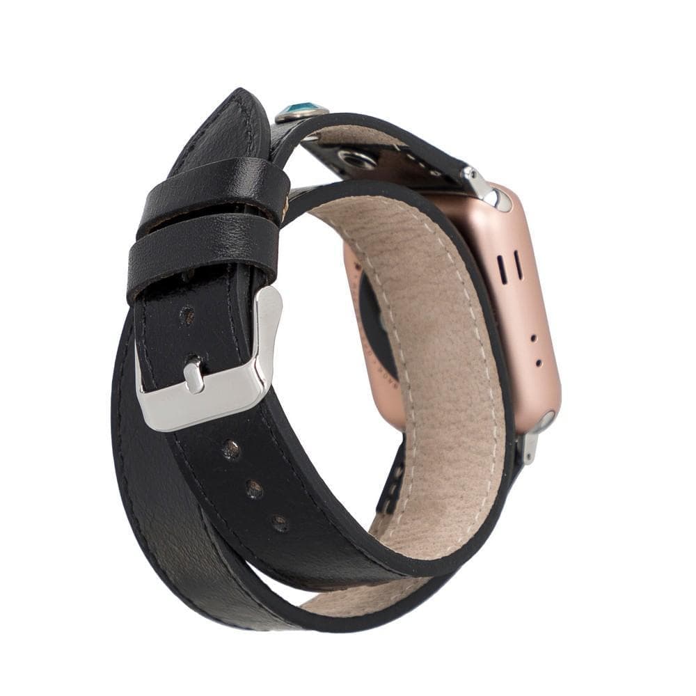 Solitare Diamond Style Double Tour Genuine Leather Apple Watch Band - TORONATA - color_