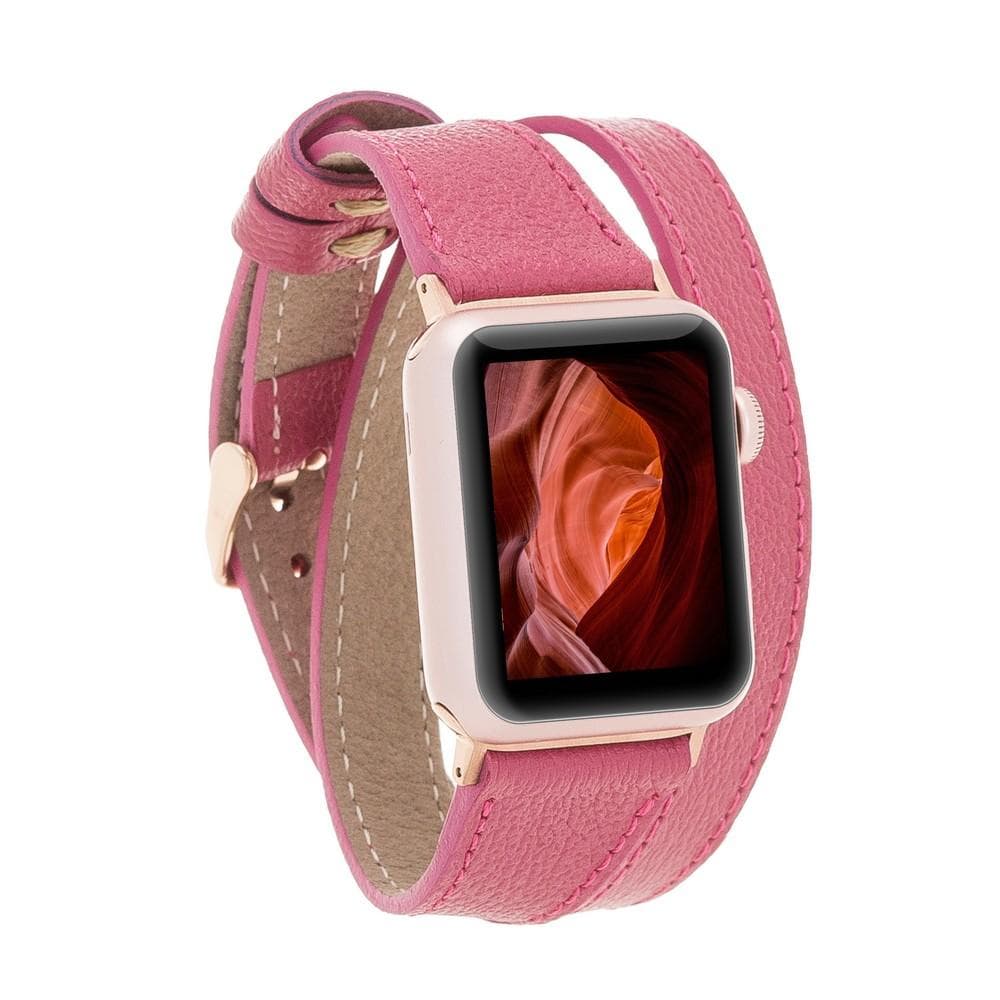 Double Tour Leather Apple Watch Band - TORONATA - color_ Dark Red