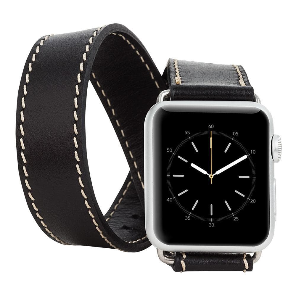 Double Tour Leather Apple Watch Band - TORONATA - color_ Black