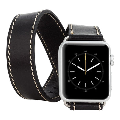 Double Tour Leather Apple Watch Band - TORONATA - color_ Black