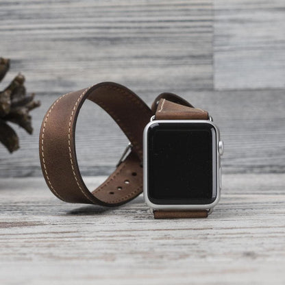 Double Tour Leather Apple Watch Band - TORONATA - color_ Saddle Brown